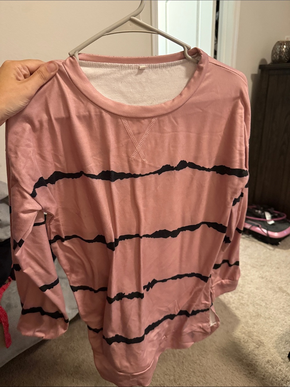 Women’s Pink Long-Sleeve Striped Pullover Top